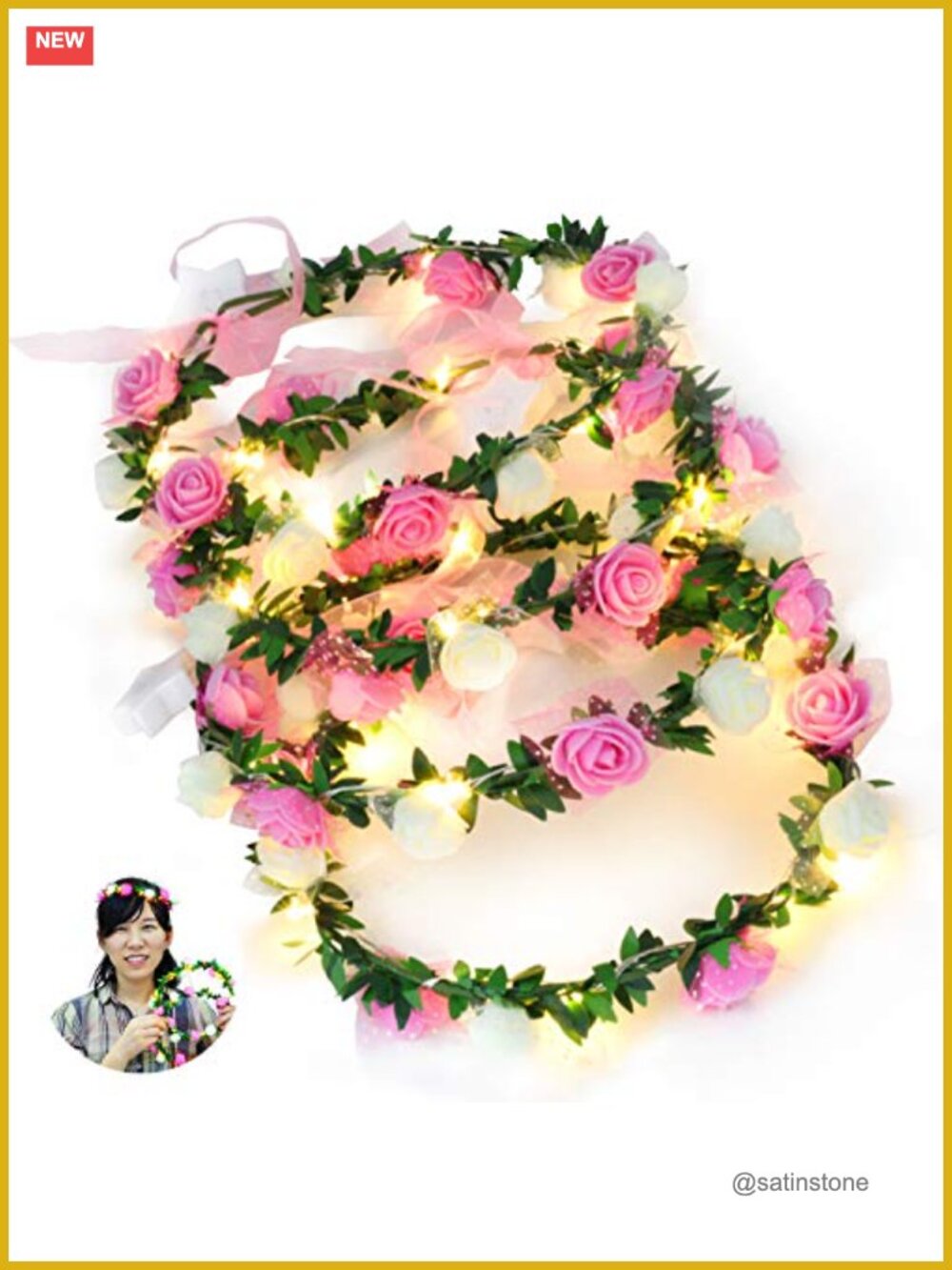 LED Light Up Flower Crown Headband 4 Pack Wedding Festival Party Adjustable
